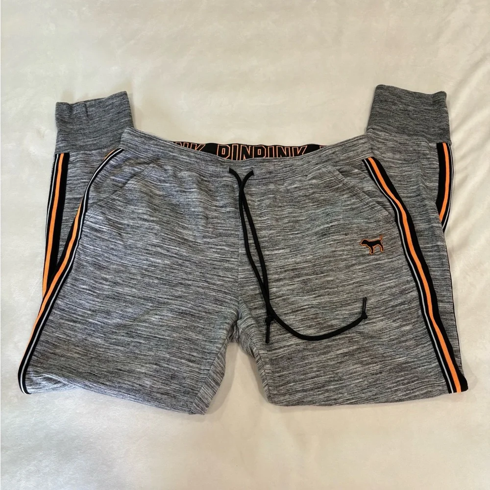 Gray PINK Victoria's‎ Secret Jogger Pants with Orange Accents size Medium